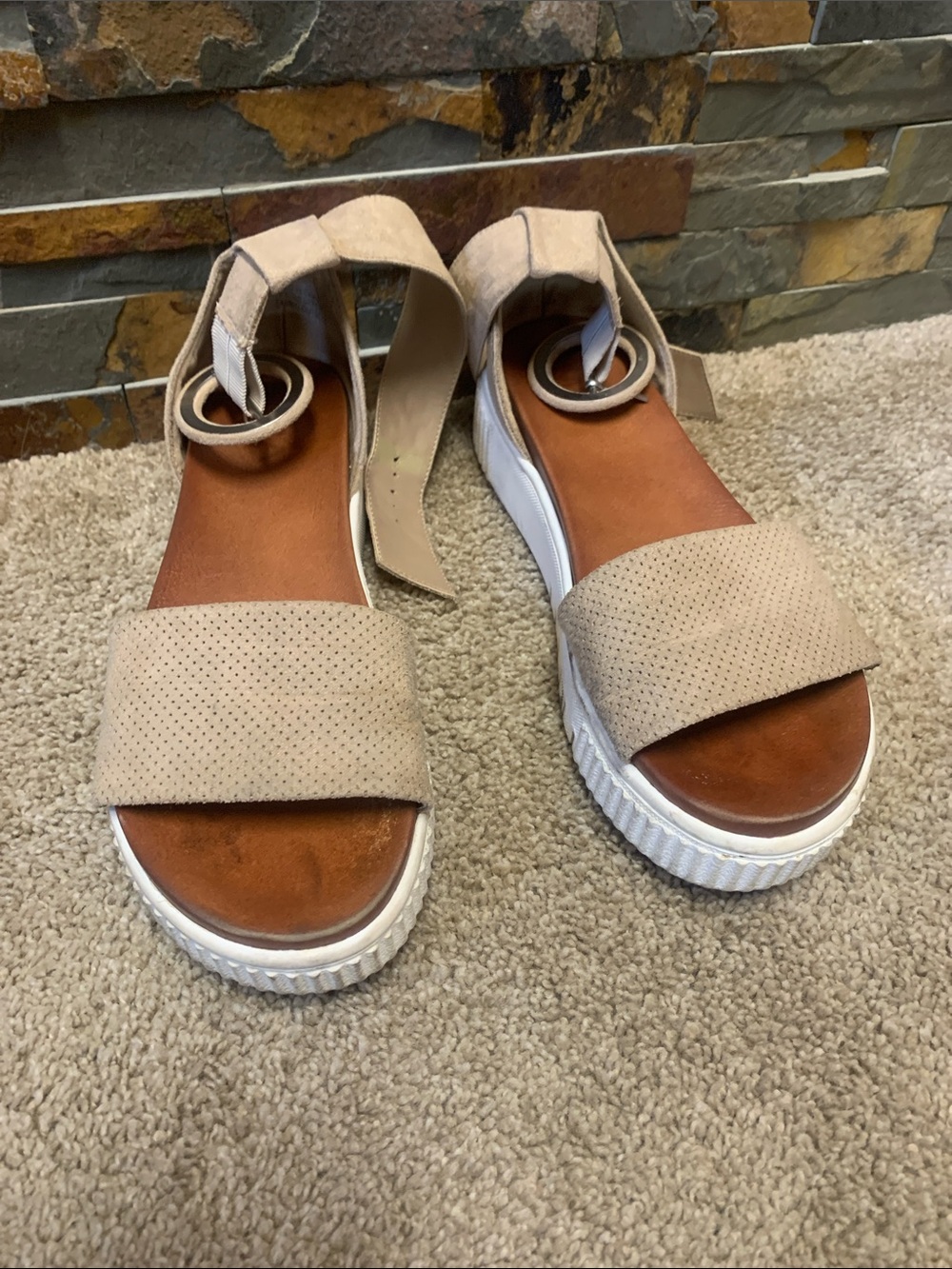 Neutral Beige Platform Sandals with Ankle Strap